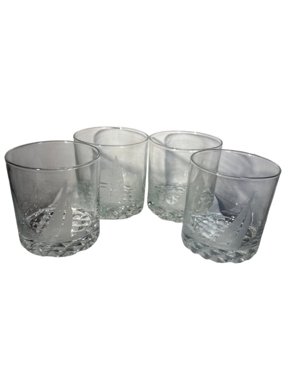 Frosted True North Franc Nord Bar Glasses Nautical Whiskey Low Ball Lot of 4